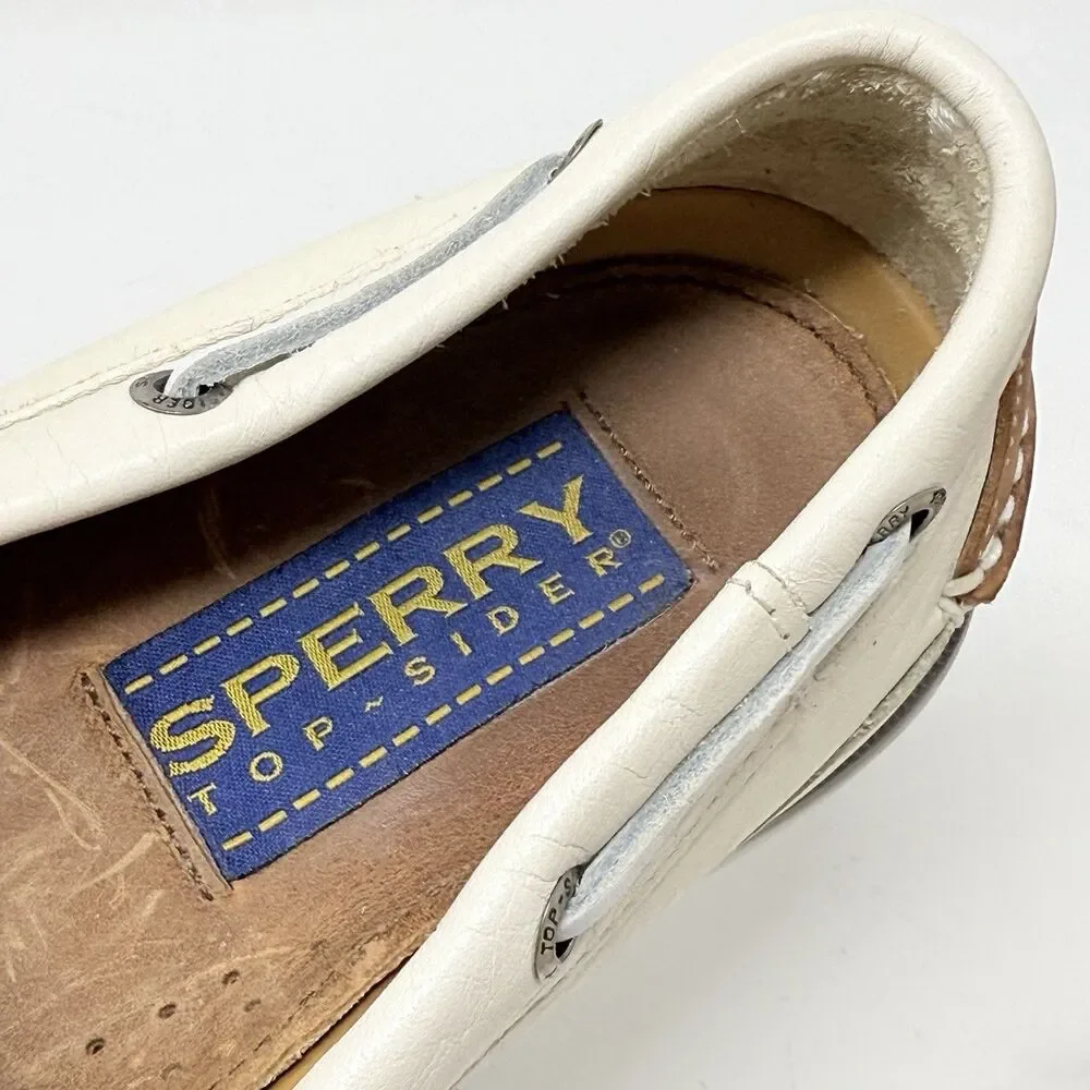 Sperry Top Sider Boat Shoes Mens 11 M Ivory White Leather 2 Eye Casual Moccasin